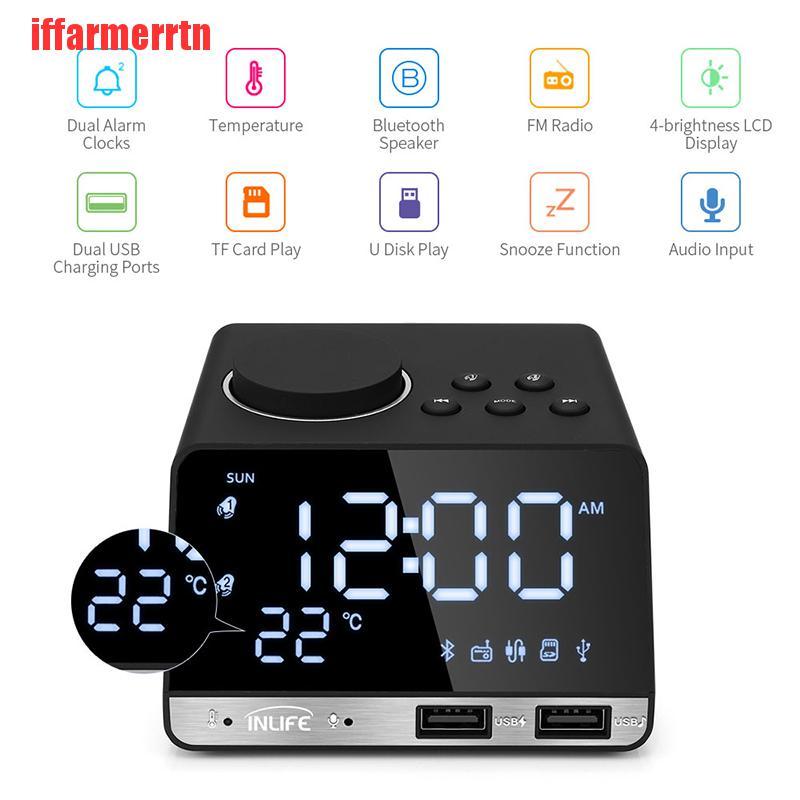 {iffarmerrtn}LED Display Dual Alarm Clock FM Radio Wireless Bluetooth Speaker USB Port NZM