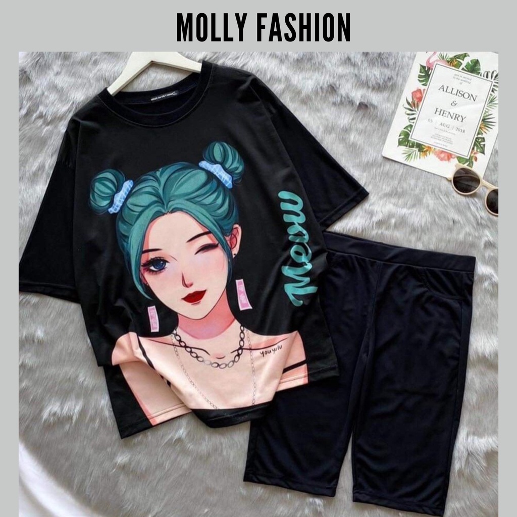 Đồ bộ nữ áo thun phối quần Biker Short MEWW ❤️ Set bộ đùi form rộng Freesize Molly Fashion