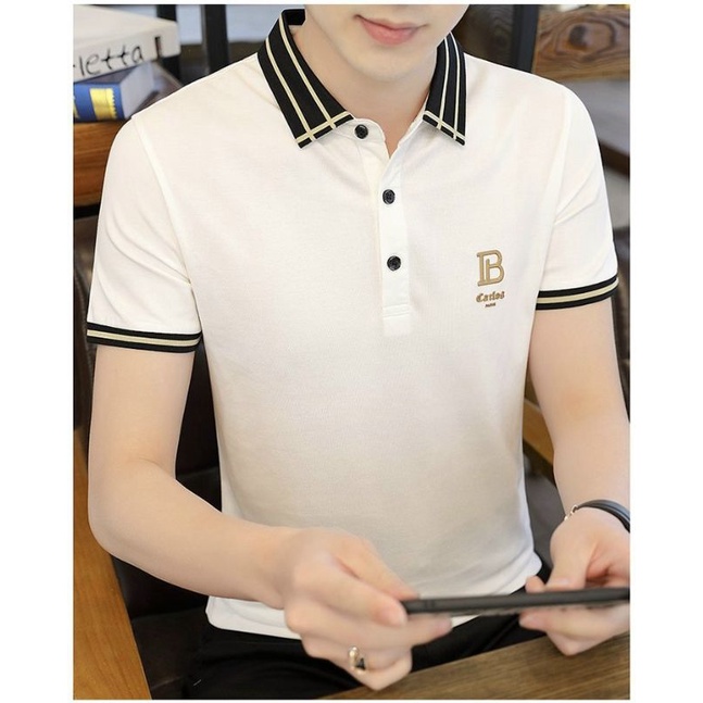 Áo thun polo nam có cổ tay ngắn thêu vải cotton poly co giãn nhiều mẫu - mkt61