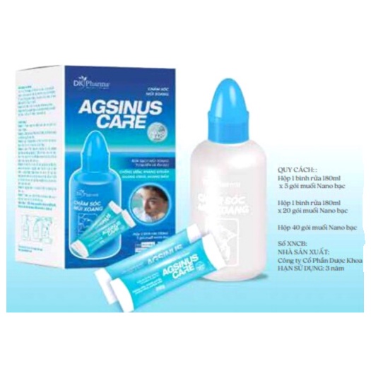 Bình rửa mũi + 5 gói muối giúp làm sạch khoang mũi xoang AGSINUS CARE