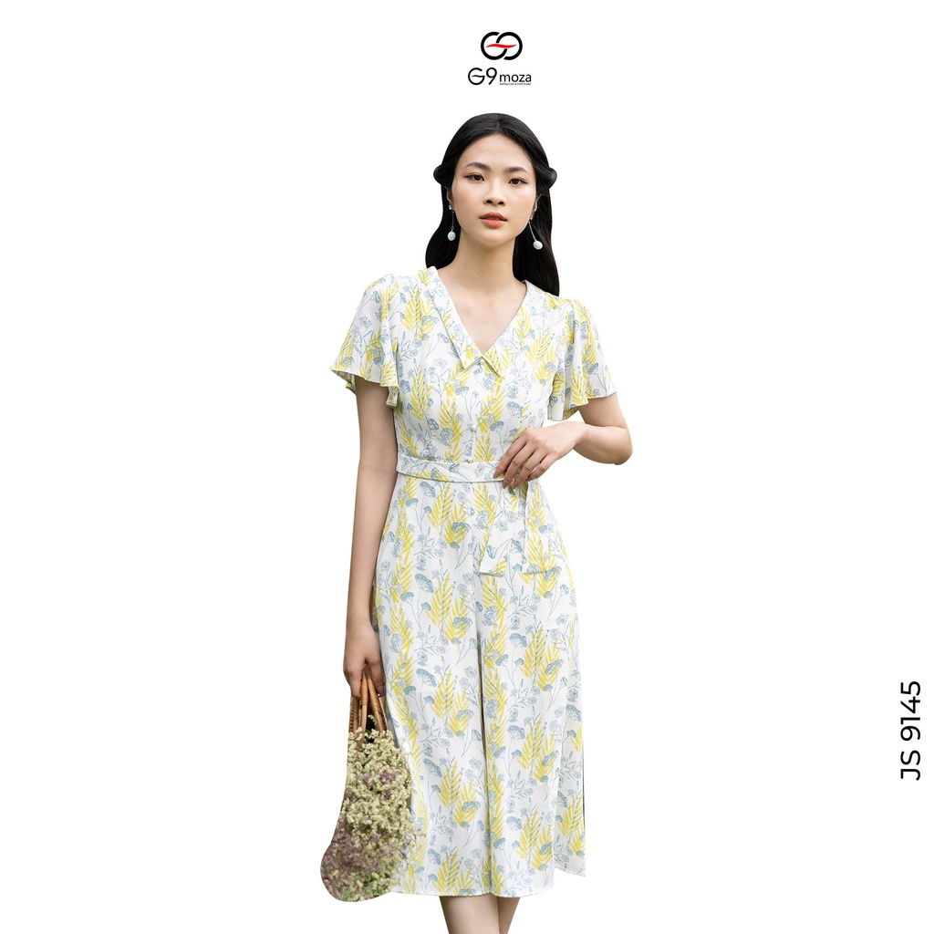 Jumsuit 9145 G9moza tay cánh tiên, chất lụa họa tiết mềm mại
