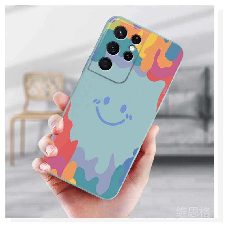 Ốp Điện Thoại Samsung S22 Ultra / S21 Ultra / Note20Ultra Silicon Mềm Hình Mặt Cười Có Dây Đeo Cho