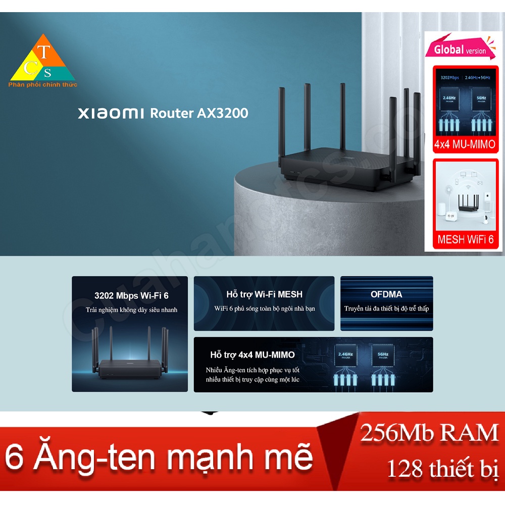 Bộ phát WiFi Xiaomi Mi Router AX3200, WiFi 6, Quốc Tế