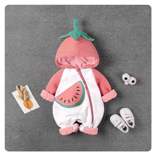 Bộ áo liền quần chất liệu cotton nguyên chất dày dặn giữ ấm mùa đông cho bé sơ sinh