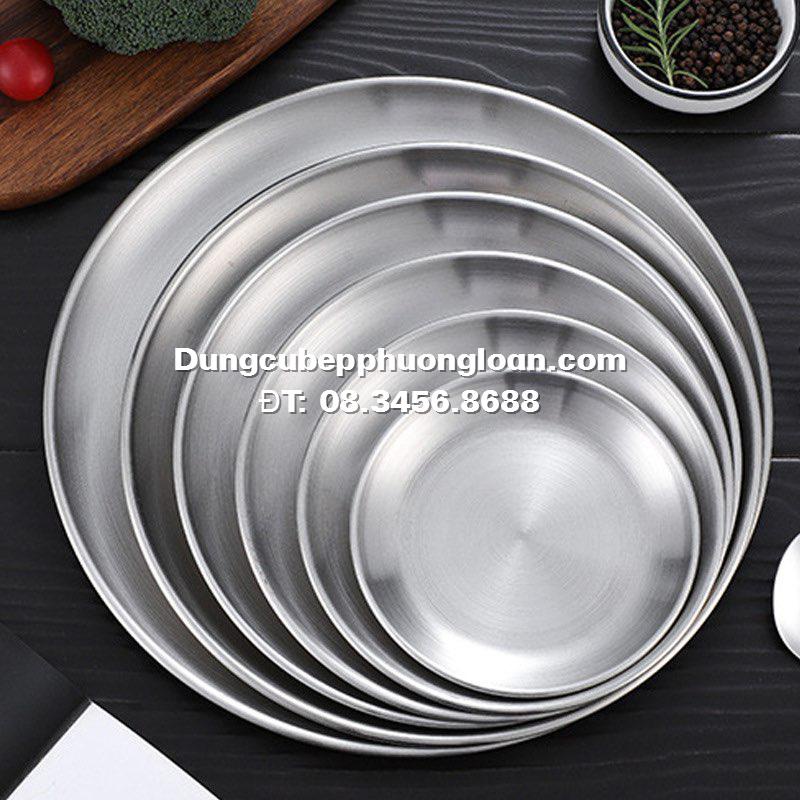 Đĩa Inox tròn Hàn Quốc, đựng thức ăn hoa quả bằng thép không ghỉ cao cấp size 14cm, 17cm, 20cm