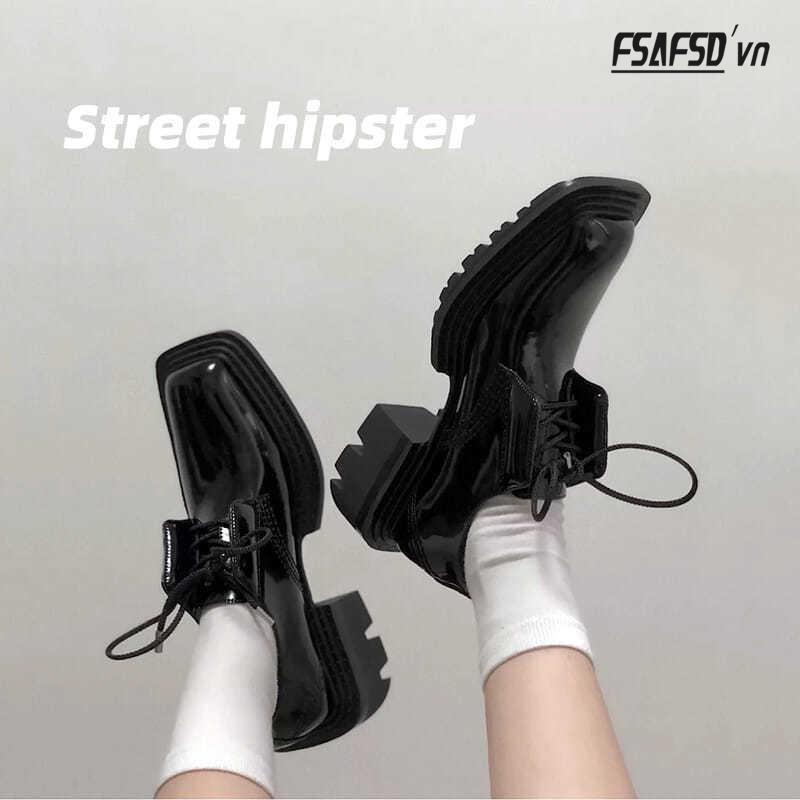 Giày Da Mũi Vuông Đế Dày Phong Cách Anh Quốc Thời Trang Cho Nữ