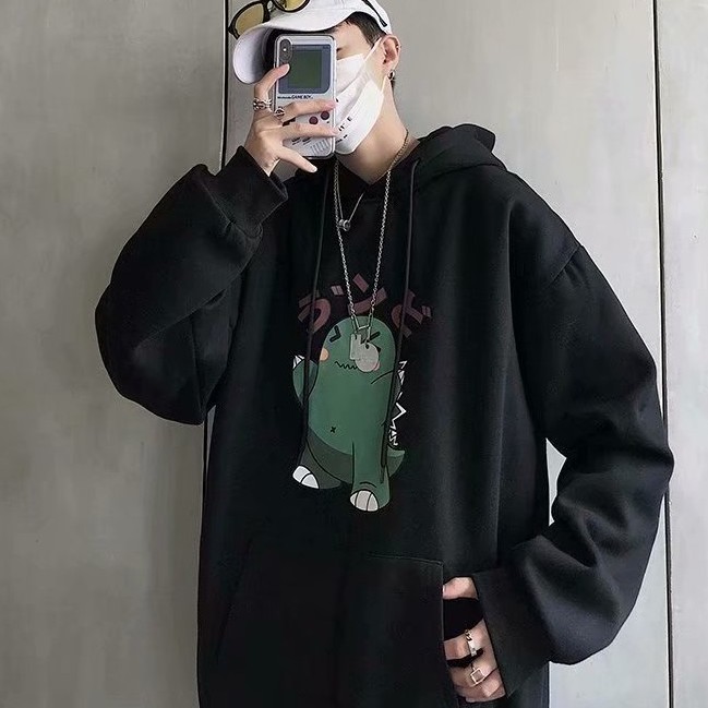 Áo Thun Rộng Tay Dài Có Nón In Hình Khủng Long Phong Cách Hàn Quốc Cho Nam | BigBuy360 - bigbuy360.vn