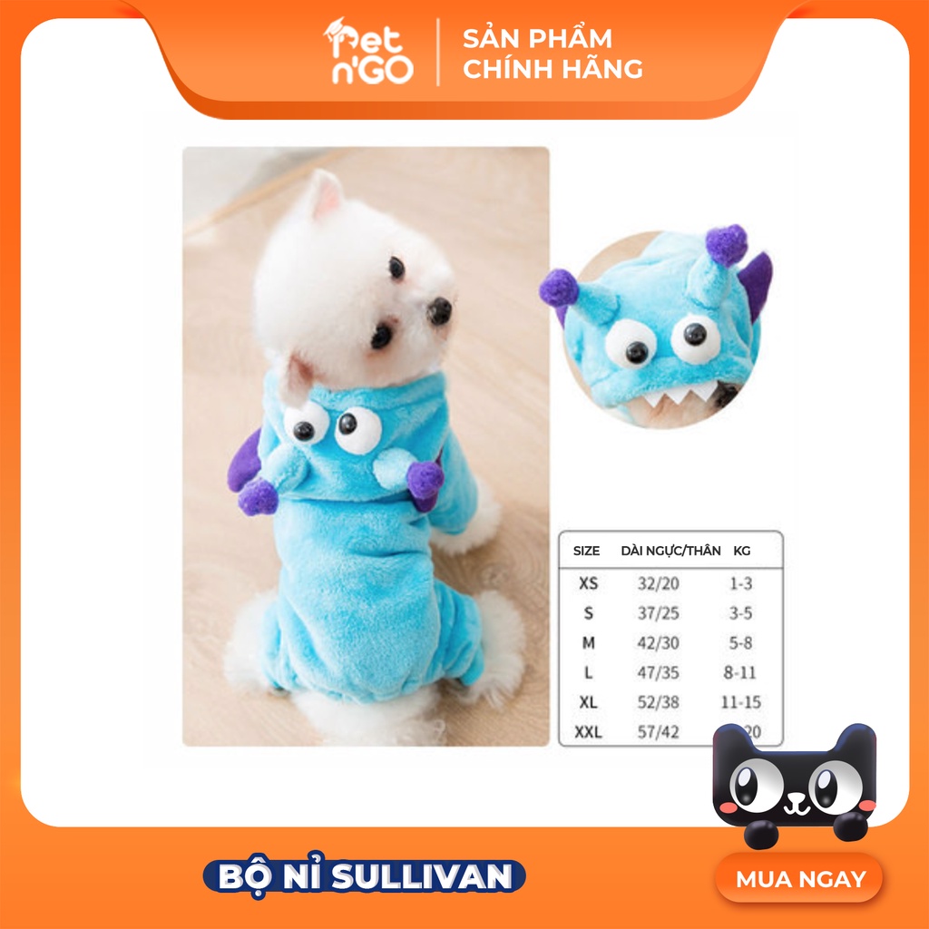 Bộ Nỉ Cho Chó Mèo Sullivan Monster Xanh Dương, size S M L