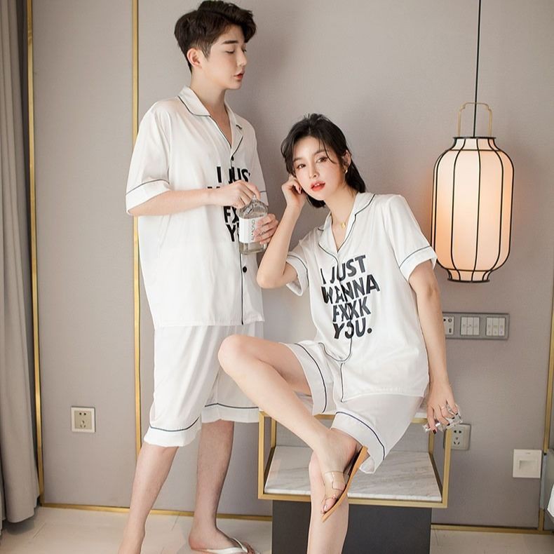 Đồ lót✟❉☁Cặp đôi pyjama nữ mùa hè băng lụa phiên bản Hàn Quốc ngắn tay dễ thương tươi mát rộng rãi áo nịt ngực c