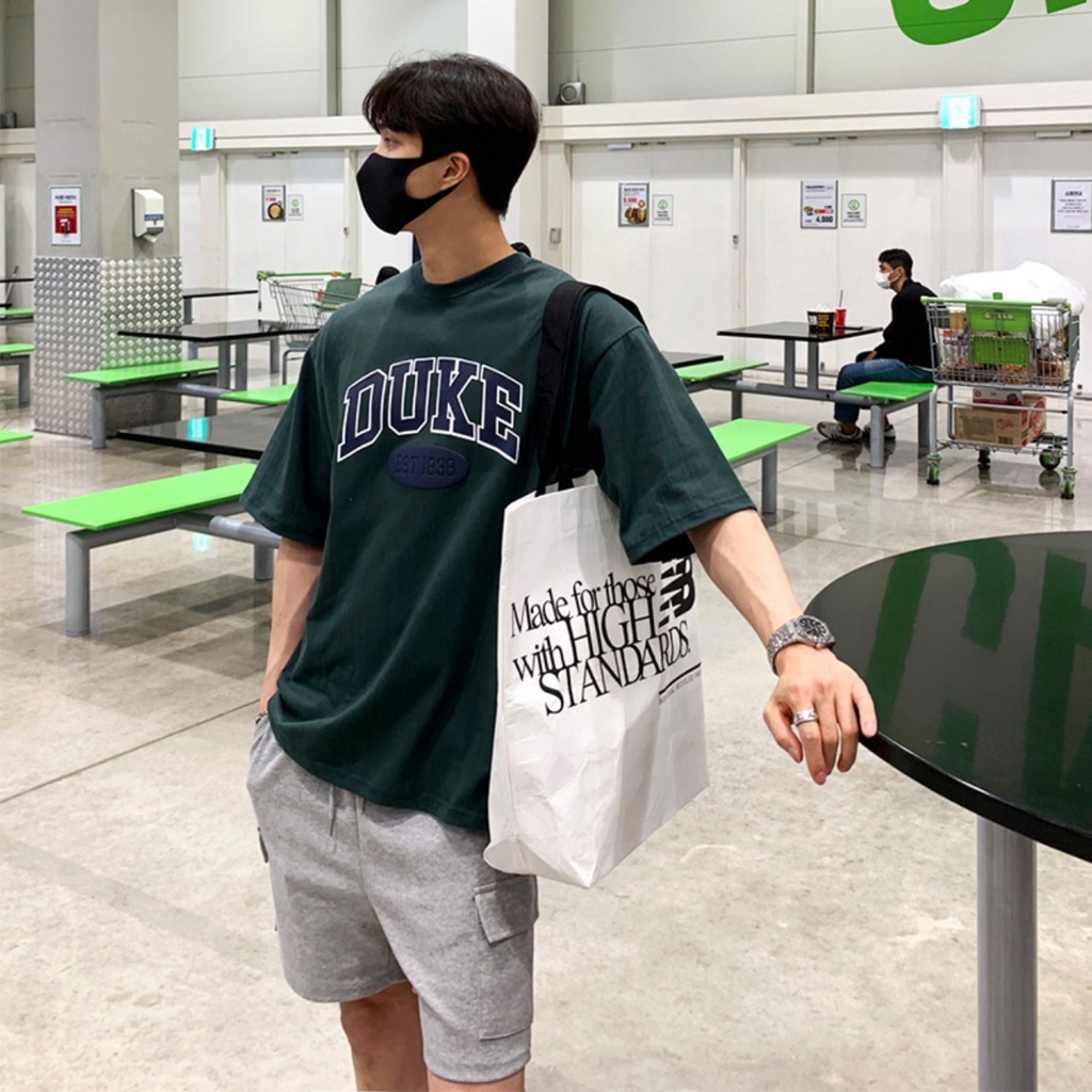 Áo Phông Nam Xanh DUKE Phong Cách UNISEX Ulzzang Mùa Hè, Cotton Thoải Mái Hoạt Động