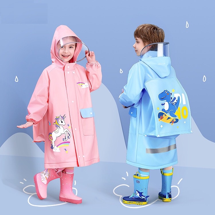 Áo mưa trẻ em cao cấp có mũ , thiết kế phản quang, màu sắc dễ thương, chất liệu an toàn cho bé