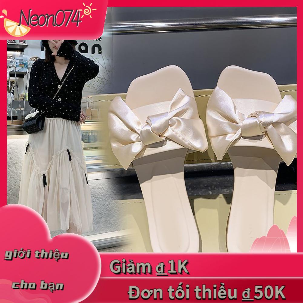 DÉP QUAI NGANG ĐÍNH NƠ - DÉP LÊ ĐẾ BỆT MŨI VUÔNG - THỜI TRANG đi trong nhà Bowknot Quai Mùa hè - Neon074