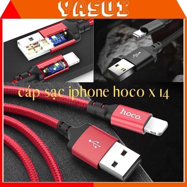 Dây sạc nhanh hoco X14 gồm dây cáp sạc iphone và dây sạc điện thoại samsung,dài 1m/2m bảo hành 1 năm