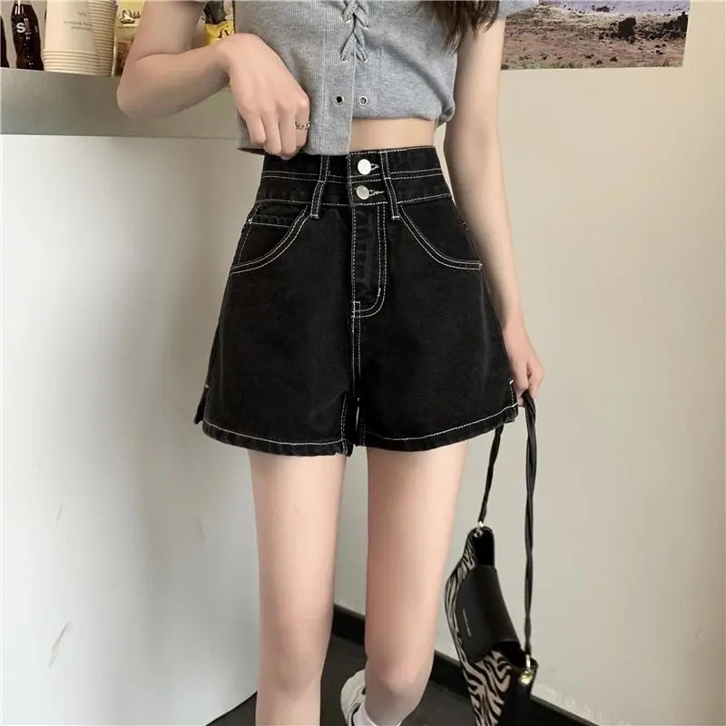 Quần Short Denim Lưng Cao Ống Rộng Thời Trang Mùa Hè Phong Cách Hàn Quốc Cho Nữ