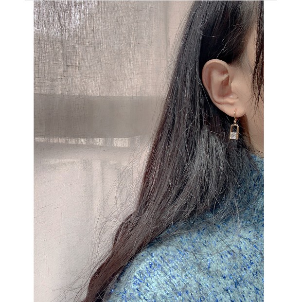 Bông tai Bạc 925 Phong Cách Hàn Quốc - HOA TAI GIỌT NƯỚC VUÔNG ( Cao Cấp )- ẢNH CHỤP THẬT