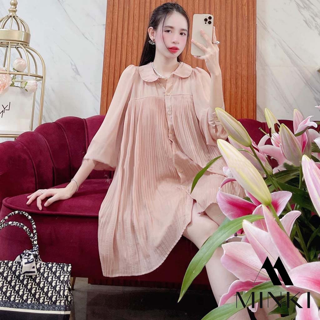 ĐẦM SUÔNG DẬP LY CỔ SEN - CHẤT LIỆU VOAN TƠ CAO CẤP - MÀU XANH/ HỒNG/ VÀNG