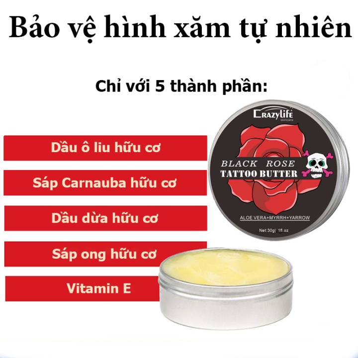 Kem Dưỡng Ẩm Hình Xăm Crazylife TATTOO BUTTER 50g Giúp Cố định Màu Hình Xăm, Bảo Vệ Và Phục Hồi Da Sau Xăm