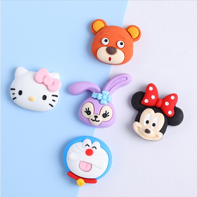 Charm mặt Kitty, thỏ tím, Mickey, Doremon cho các bạn trang trí kẹp tóc, dán Jibbitz, vỏ ốp điện thoại, DIY