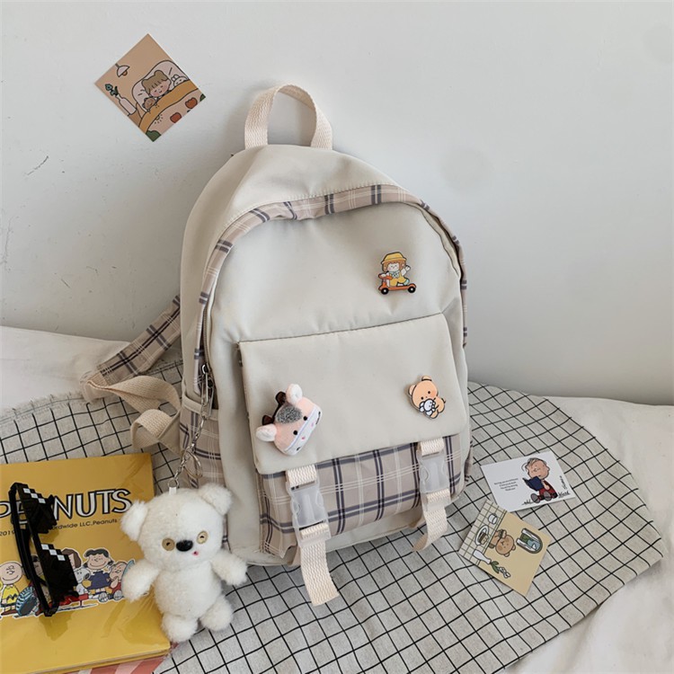 ( Tặng kèm móc khóa và sticker) Balo ullzang màu pastel kẻ caro, chất vải siêu bền chống thấm nước vượt trội