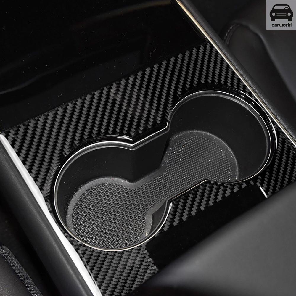 Gentl 3 Pieces/Set of Carbon Fiber Car Console Center Storage Box Sticker Cover Decoration Accessory Replacement for Tesla Model 3 Protective Sticker