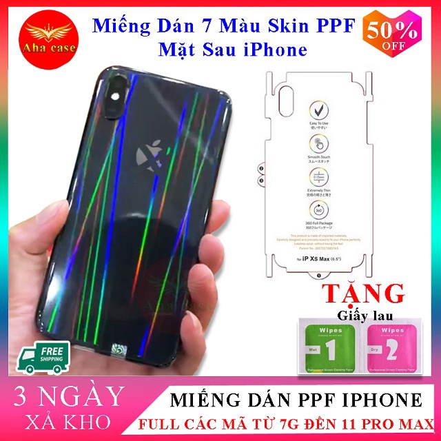 Miếng dán Skin PPF 7 màu mặt sau cho các dòng iphone 7, 7plus, 8, 8plus, X, Xs, Xsmax, 11, 11 pro,11 pro max | WebRaoVat - webraovat.net.vn