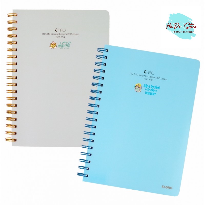 Vở lò xo KLONG khổ B5 CARO 80/120/200 trang bìa màu pastel có bìa nhựa