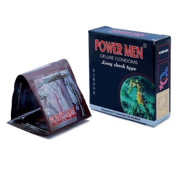 Bao Cao Su POWER MEN LONG SHOCK Gân Gai Kéo Dài Thời Gian - 3 chiếc BCS LỬA YÊU