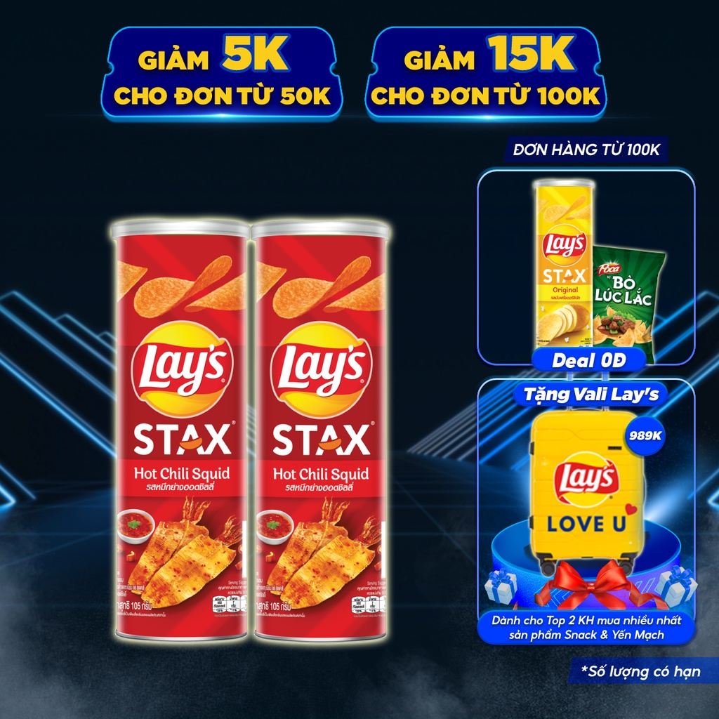 Combo 2 hộp Snack Khoai Tây Ống Lay's Stax vị Mực Xốt Cay 105g/hộp