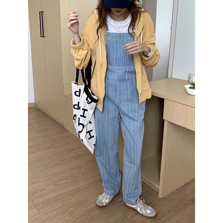 Yếm quần Denim 2 dây Cao cấp Retro Form rộng Ống rộng Cổ điển Ulzzang Hàn Quốc Yếm nữ Dáng suông Thời trang
