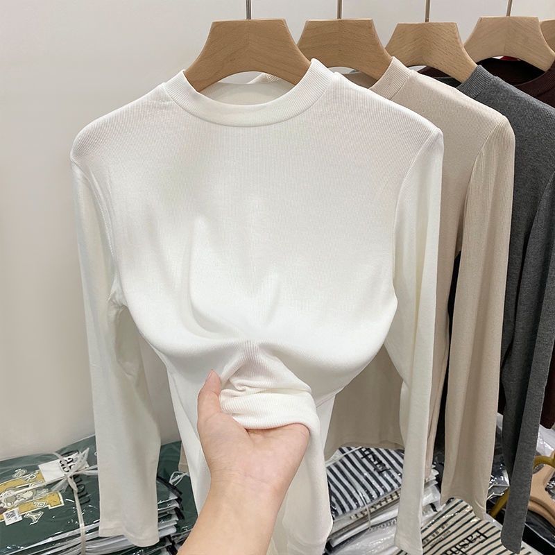 Áo Thun Mỏng Tay Dài Cổ Đứng Ôm Dáng Phong Cách Hàn Quốc Thời Trang Mùa Thu Cho Nữ
