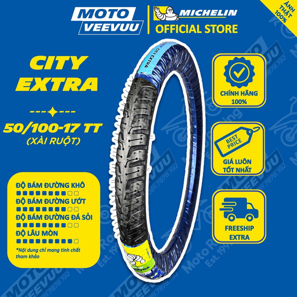 Vỏ lốp xe máy MICHELIN 50/100-17 TT City Extra (Lốp xài ruột)