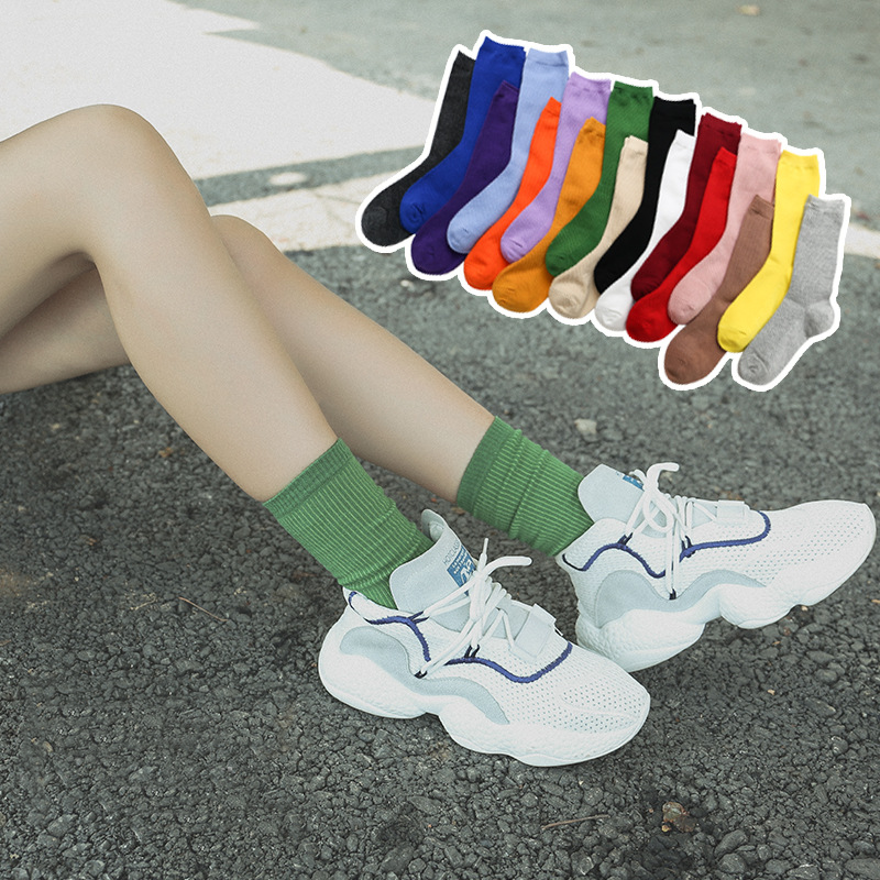 Vớ cotton màu trơn mỏng màu trơn phong cách retro cho nữ