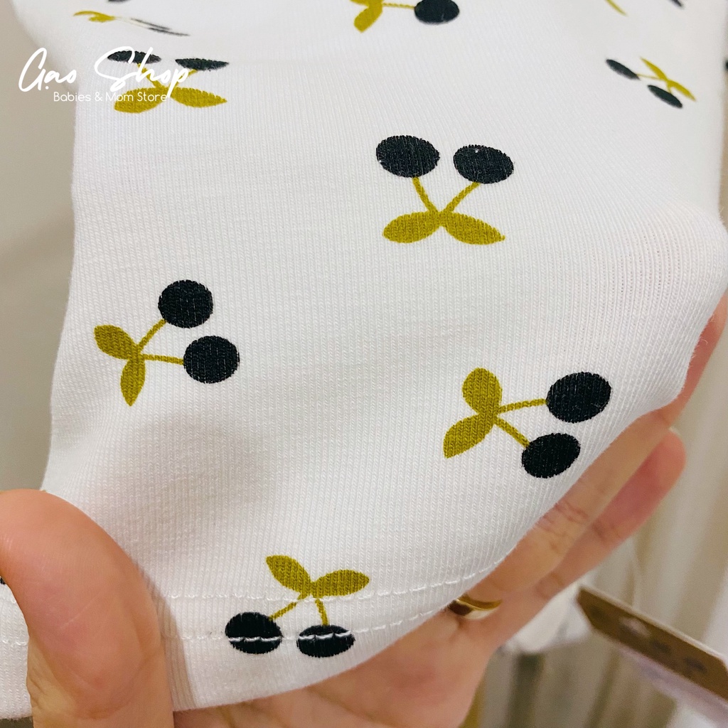 Bộ thu đông dài tay cotton trắng in hình cherry mềm mịn cho bé gái
