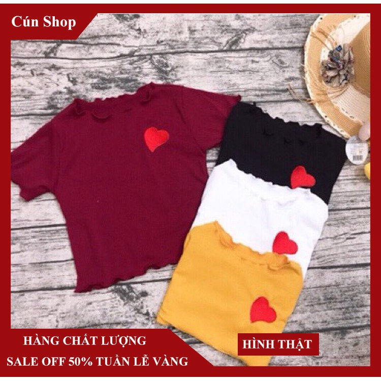 Áo croptop thêu trái tim 3 màu tun gân mềm mịn LIKANO CRT52