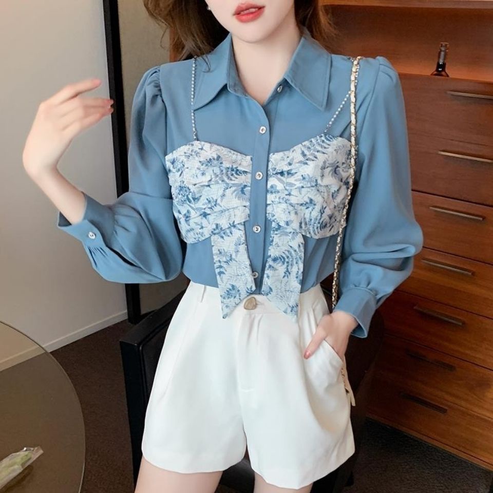 Áo Sơ Mi Chiffon Tay Dài Giả Hai Lớp Phong Cách Âu Mỹ Thời Trang Xuân Thu Mới Cho Nữ
