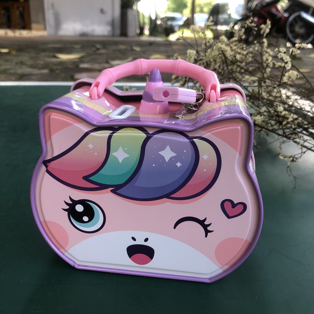 Hộp Tiết Kiệm UNICORN nổi ngựa pony 1 sừng Có Khóa - Két Sắt Mini Kích Thước 15x13x9cm