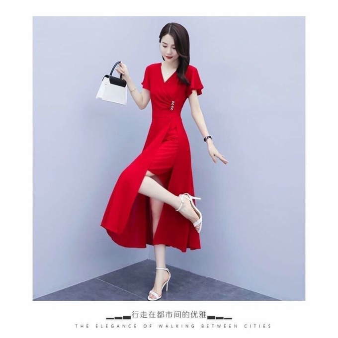 ĐẦM XÒE TÙNG XẺ CỔ V ĐẮP CHÉO TAY CÁNH TIEN