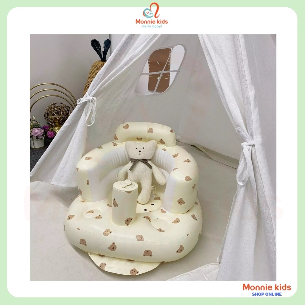 Ghế hơi tập ngồi playing cho bé, ghế nệm họa tiết gấu cho trẻ tập ngồi - Monnie Kids