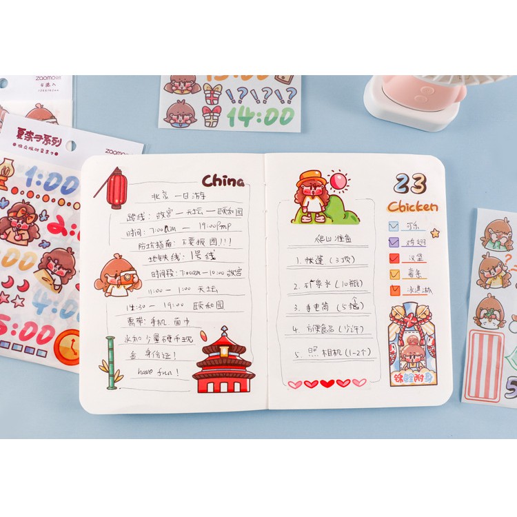 Set 4 tấm hình dán cô gái ngộ nghĩnh, tấm liền