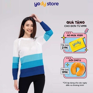 Áo len nữ lỗ phối màu thương hiệu yody chất liệu viscose dáng basic - aln3074