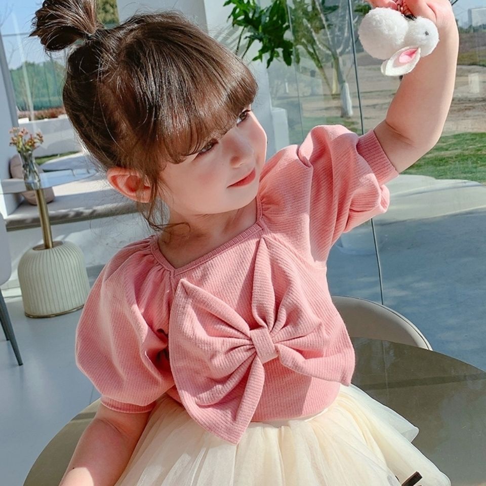 Áo Thun Ngắn Tay Phối Nơ Thiết Kế Mới Thời Trang Theo Phong Cách Hàn Quốc