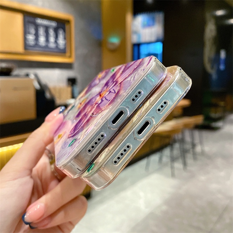 Ốp Điện Thoại Mềm Họa Tiết Hoa Kim Cương Tím Cho iPhone14 13 12 11 Pro Max Plus X XR XS Max