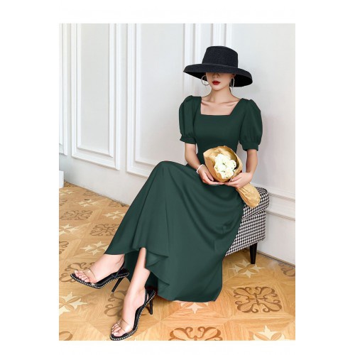 Đầm Maxi Xanh Cổ Vuông Tay Phồng Váy Thiết Kế Cao Cấp - Đầm Dự Tiệc Dạo Phố Chất Lượng Giá Tốt Giá phải chăng