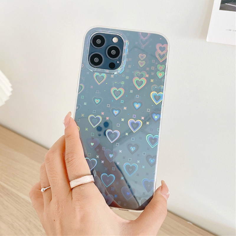 Ốp điện thoại trong suốt họa tiết trái tim 3d màu laser cho IPHONE 13 PRO MAX 12 11 P