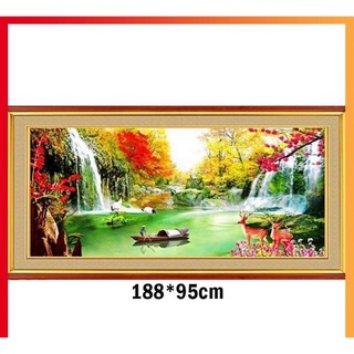 Tranh thêu kín chữ thập non nước hữu tình 188x95 cm