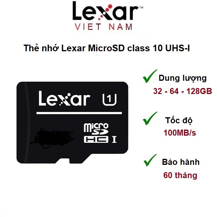 Thẻ nhớ Lexar 32GB 64GB 128GB MicroSD class 10 UHS-I - 100MB/s tốc độ 