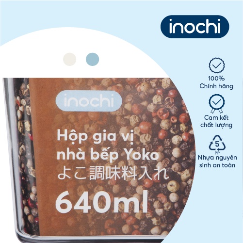 Hộp gia vị nhà bếp Inochi - Yoko Thân Trong suốt + Nắp Trắng/Xanh