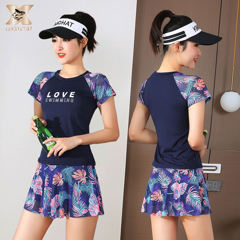Set đồ bơi LOCO FISH hai mảnh tay ngắn ôm dáng thời trang xinh xắn dành cho học sinh nữ | BigBuy360 - bigbuy360.vn