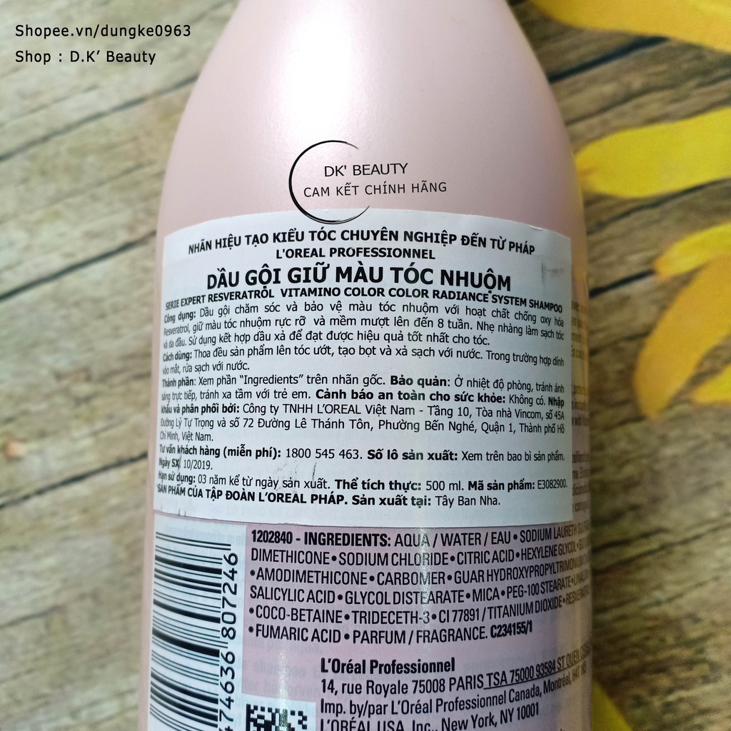 💋 Gội L'Oréal Professionnel Giữ Bền Màu Tóc Nhuộm Serie Expert Vitamino Resveratrol 500ML