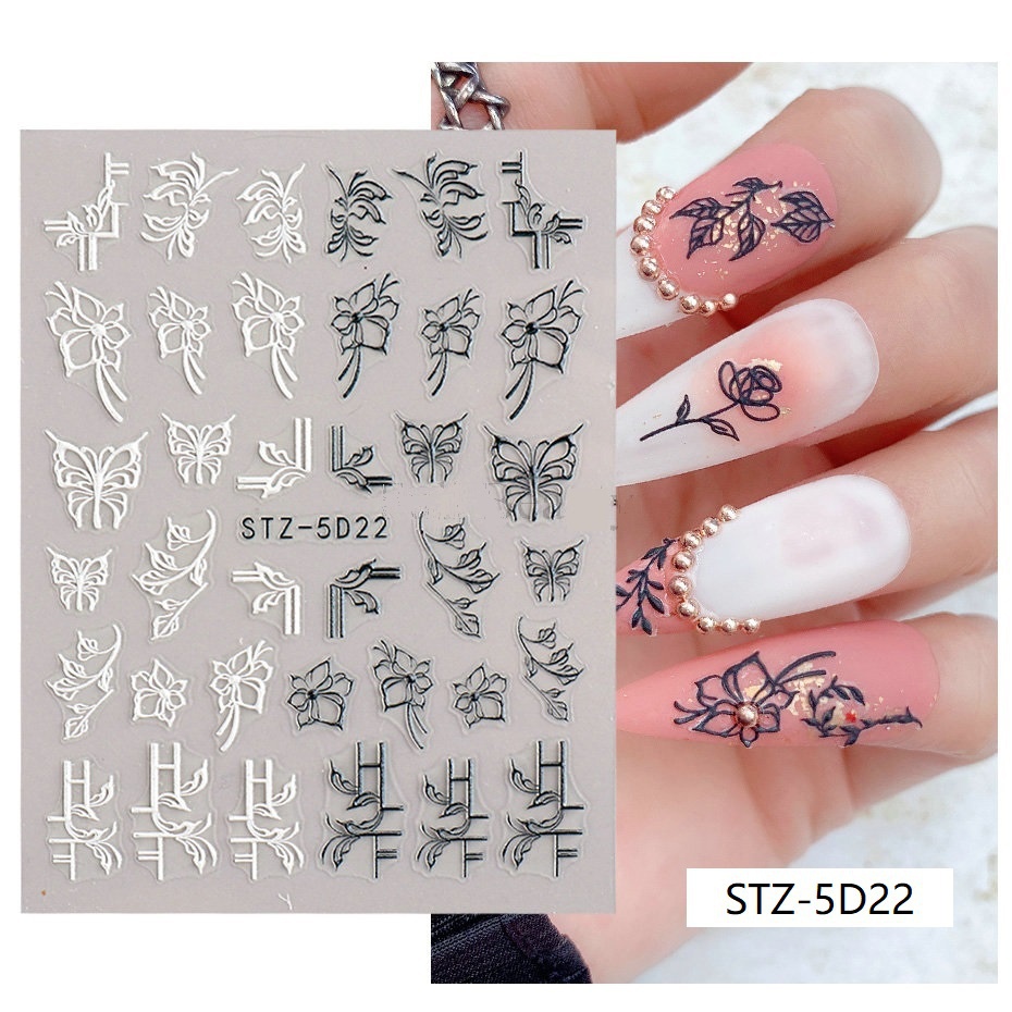 Đề Can Acrylic 5D Chạm Nổi Hình Hoa Lá Màu Trắng Xanh Dương Trang Trí Móng Tay Đám Cưới Tốt Nhấtz-5D29